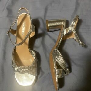 Metallic Silver Block Heel Sandals